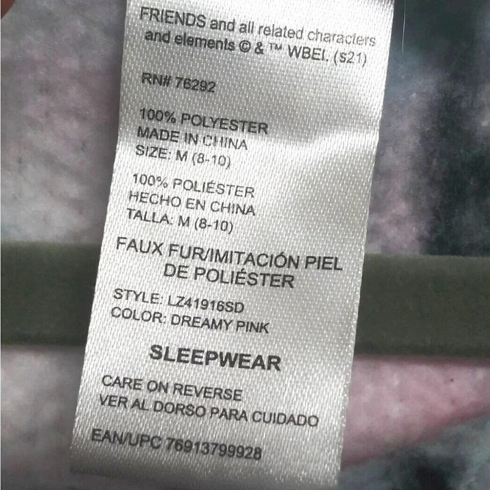 FRIENDS TV Show Sleepwear Pajama Top Womens Sz M Fleece Pink Blue FLUFFY SOFT